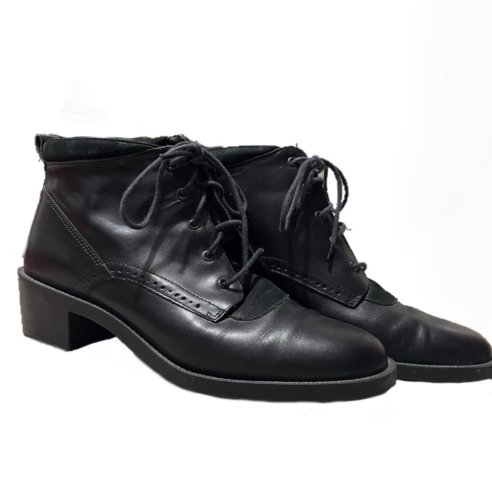 Black Leather Lace-up Ankle Boots